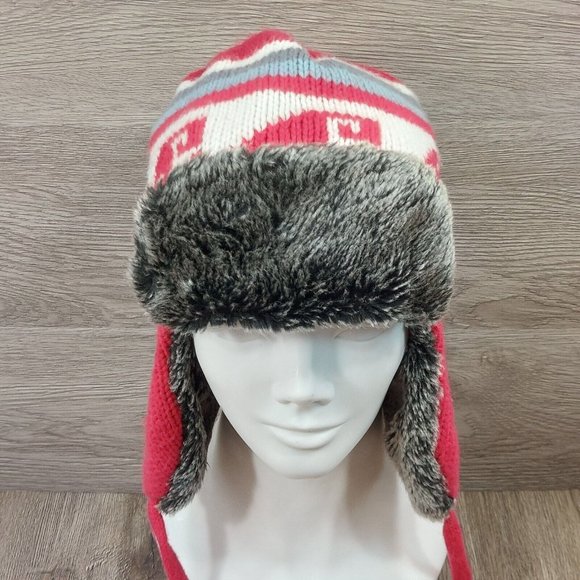 Earflaps Winter Hat Ear Cover Unisex Warm Fur Lining Beanie Aviator Cap Gray/Red - Picture 13 of 16